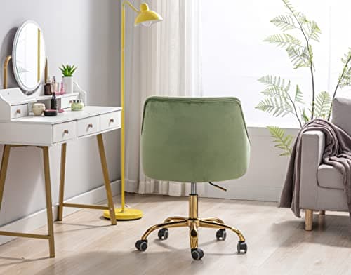 ZOBIDO Comfy Home Office Task Chair with Wheels, Cute Modern Upholstered Velvet Seashell Back Adjustable Swivel Vanity Desk Chair, for Women, for Girls, Living Room(Classic Green) 7