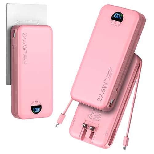 aonidi 20000mAh Ultra-Portable-Charger-Power-Bank PD20W with Built in Cables&AC Wall Plug,Fast Charging Cell Phone Charger Battery Pack,LED Display Travel Battery Bank for All iPhone,Samsung,Android