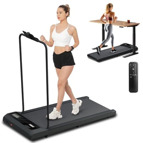 Canisflax Treadmill with Handle Bar, 2.5HP Walking Pad with Handle, Portable Under Desk Treadmill for Home Office, 300LBS Capacity, Adjustable Incline, Large LED Display, Remote Control, Grey