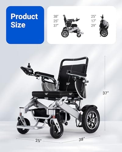 Electric Wheelchair,25 Miles Longer Range, VERPAL Foldable Power Wheelchairs for Adults Seniors,500W Dual Motors,Compact Motorized Wheelchair All Terrain,Intelligent Folding, Travel Size 8