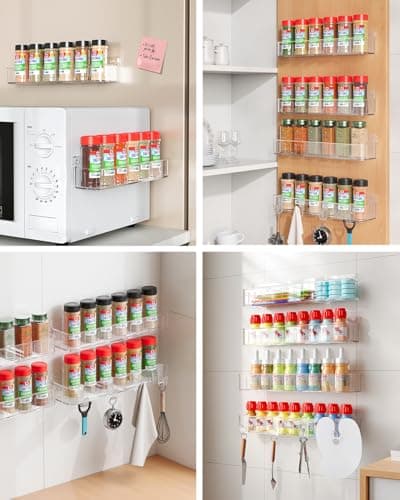 Nieifi Spice Rack Wall Mount, 4 Pack, Clear, Screw or Adhesive Installation, Spice Rack Organizer for Your Kitchen Cabinet or Pantry Door 8