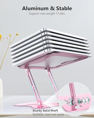NTMY Laptop Stand for Desk, Metal Folding Laptop Riser Adjustable Height, Computer Stand for Laptops up to 16 Inches, Compatible with MacBook Air Pro, HP, Dell, Acer, Lenovo,Notebook(Pink) 5