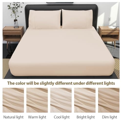 Zaizaihome 100% Organic Egyptian Cotton Fitted Sheet, 18"" Deep Pocket & 600 Thread Count Breathable Bottom Sheet (1 Fitted Sheet Only, Beige, Full) 7