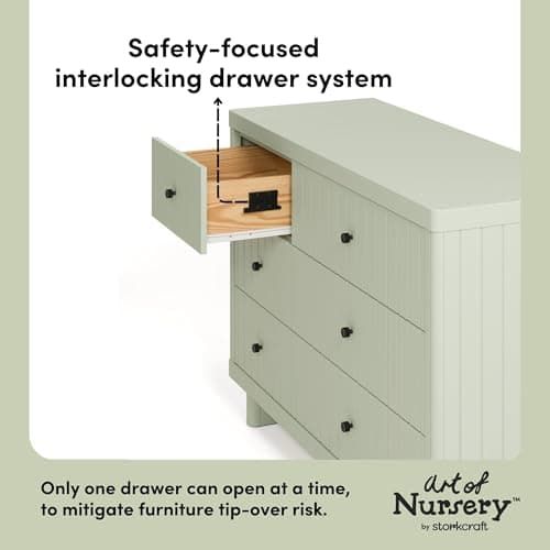 Storkcraft Kyoto 6 Drawer Dresser (Sage) - GREENGUARD Gold Certified, Nursery & Kids' Bedroom, Safety Interlocking Drawer System, & Easy Assembly with Pre-Installed Tracks 8