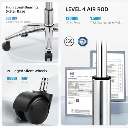 Office Chair, 5D Flip Arm Ergonomic Desk Chair with Adjustable Lumbar Support for Back Pain, Extra Wide 500LBS Comfy Big and Tall Office Chair, Executive Leather Computer Game Chair for Heavy People 9