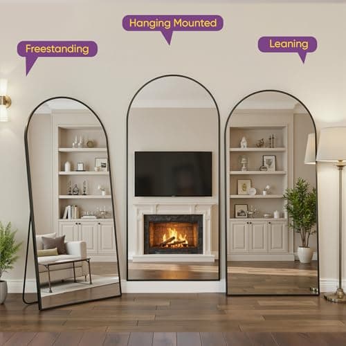 LadyNow Full Length Mirror, 76"x34" Arched Floor Mirror Freestanding, Floor Standing Full Body Mirror with Stand for Bedroom, Hanging Mounted for Living Room Cloakroom, Black 5