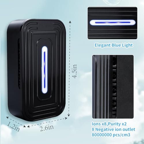 PVACG 2 Pack 8-Emitter Negative Ion Air Purifier, Plug in Ionic Air Cleaner with Blue Light Quiet and Energy Saving Air Ionizers for Home Office Bedroom Bathroom Living Room and Pet Room(2,Black) 7