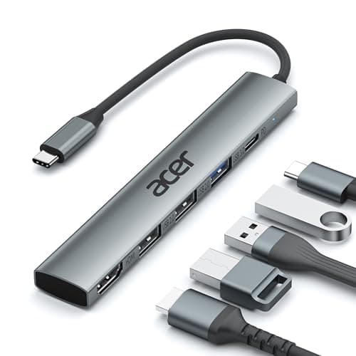 Acer 5 in 1 USB C Hub with 4K HDMI, 100W Power Delivery, 3 USB A Data Ports, USB C to HDMI Multiport Adapter for Laptop, PC, Tablet, MacBook Air, iPad Air, iMac, iPhone 15/16 Pro/Pro Max