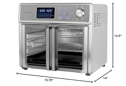 Kalorik 26 QT Digital Maxx Air Fryer Oven with 7 Accessories, Roaster, Broiler, Rotisserie, Dehydrator, Oven, Toaster, Pizza Oven and Slow Cooker. Includes Cookbook. Sears up to 500⁰F. Extra Large Capacity, All in One Appliance. Stainless Steel. AFO 47269 SS 10