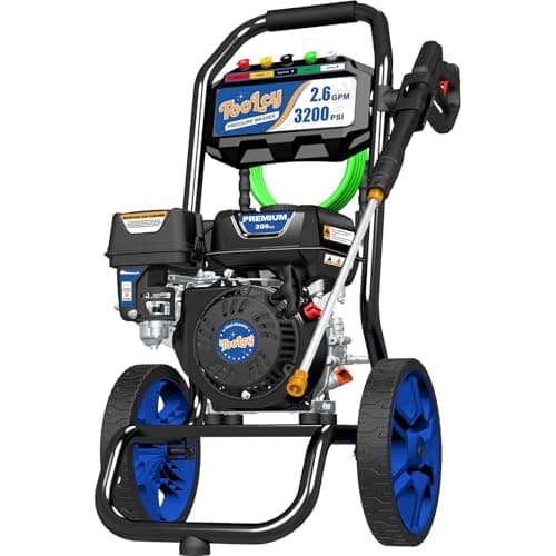 TOOLCY 3200 PSI Gas Pressure Washer, 2.6 GPM Gas Powered Power Washer Reinforced Pump & 209cc OHV Engine, 35FT Pressure Hose, Quick Connect Swivel Pressure Gun, 5 Nozzles for Homes (No Soap Tank)