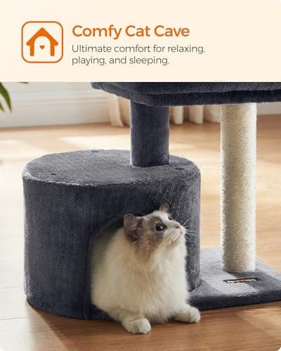 Feandrea Cat Tree, Small Cat Tower with Sisal Scratching Post, Plush Condo with Padded Perch, for Small Spaces, Kittens, Smoky Gray UPCT50G 7