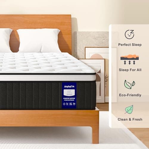 Anyhot,Queen Mattress,10 Inch Medium Firm Hybrid Bed Mattresses,Queen Mattress Size with High Density Foam and Independent Pocket Springs,Release Pressure,Cool and Breathable 9