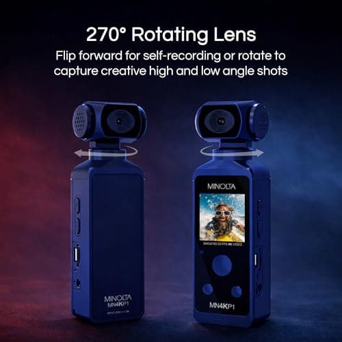Minolta 4K Ultra HD Pocket Camcorder – WiFi Enabled Action Camera with 16MP Photos, 170° Wide Angle Lens, 270° Rotating Head, Slow Motion, 1.3-inch Display - 16GB Card & Waterproof Case (Blue) 5