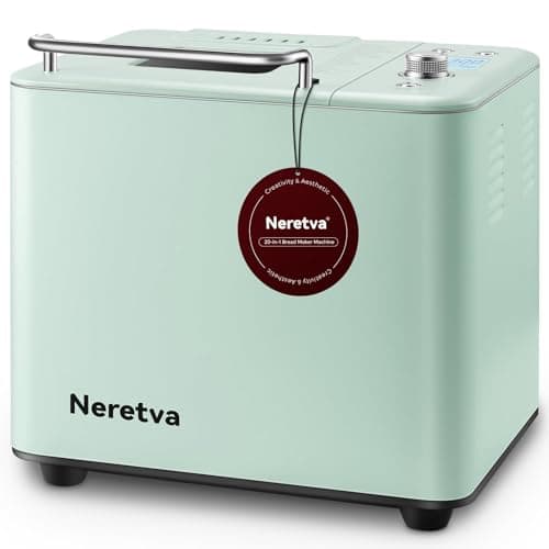 Neretva Bread Maker, 20-in-1 2LB Bread Machine Dual Heater & Nonstick Ceramic Pan Bread Makers Machine All Metal Compact for Gluten Free/Dough Maker/Meat Floss/Jam/Yogurt/Breadmaker Recipe-Light Green