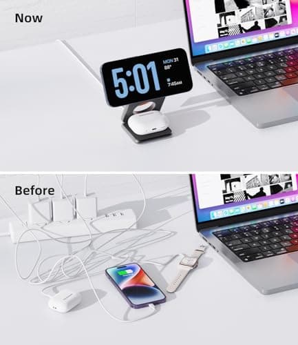 Foldable Magnetic Wireless Charger, KU XIU X40 Plus Aluminum Alloy 3 in 1 Charging Station for Apple, Fast Mag-Safe Charger for iPhone 17 16 15 14 13 Series, 5W for iWatch, AirPods 3/2/Pro, Dark Gray 7