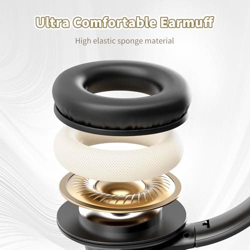 KVIDIO Bluetooth Headphones Over Ear, 65 Hours Playtime Wireless Headphones with Microphone, Foldable Lightweight Headset with Deep Bass, HiFi Stereo Sound Low Latency for Travel Work Cellphone 5