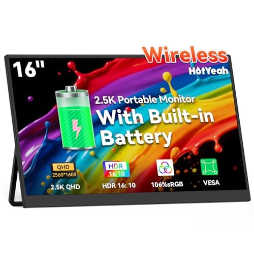 16" 2.5K Wireless Portable Monitor Battery-Powered, Support AirPlay Miracast, 2560×1600P IPS USB-C HDMI External Monitor, 2nd Screen for Laptop MacBook PC Phone Tablet, w/Built-in Battery(4- 5H)