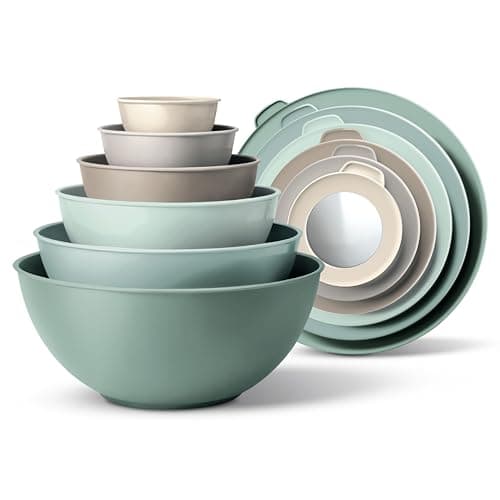 COOK WITH COLOR Nesting Mixing Bowls - 12 Piece Plastic Bowl Set with Lids, Microwave Safe (Mint Ombre)