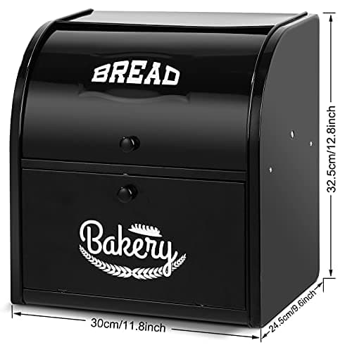 Olebes Metal Bread Box For Kitchen Countertop, Storage Container Holds 2 Loaves Of Bread, High Capacity Breadbox, Bread Holder Suit Farmhouse Kitchen Decor For Counter (Black) 5