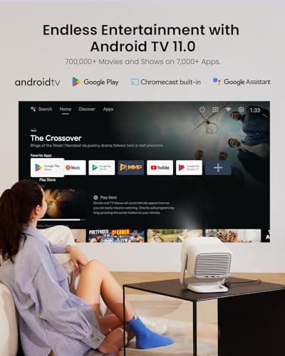 JMGO N1 Portable Projector 1080P FHD, 4K Supported, 150" MALC™ Triple Laser 3D Movie Projector for Home Theater Outdoor, Gimbal Auto Image Correction, 800 Lumens, 2x5W Dynaudio Speakers, Android TV 11 7