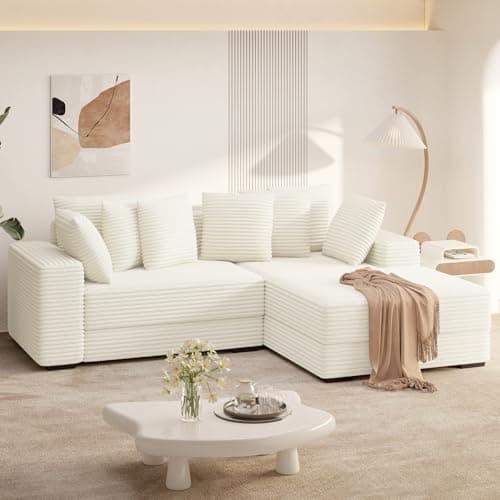 111'' Modern Sectional Cloud Sofa with Chaise, Extra Large Sleeper Couches Corduroy with 8pcs Pillows for Living Room, Bedroom