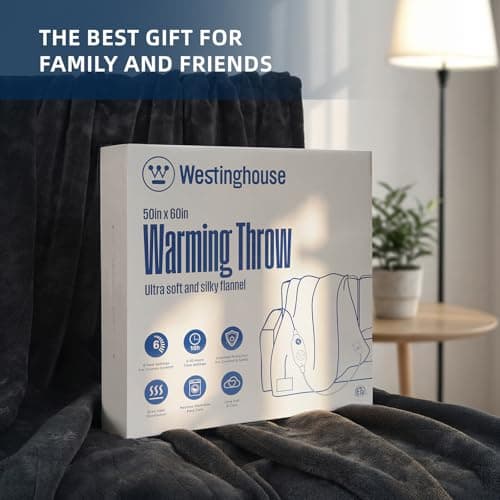 Westinghouse Heated Blanket Throw, Electric Throw with 6 Heating Levels, 2-10 Hours Time Settings, Overheat Protection, Machine Washable, Flannel (Throw, 50x60 Inches, Charcoal) 6