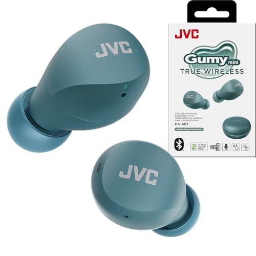 JVC Compact and Lightweight Gumy Mini True Wireless Earbuds Headphones, Long Battery Life (up to 23 Hours), Sound with Neodymium Magnet Driver, Water Resistance (IPX4) - HAA6TZ (Green)