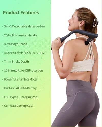 CAREKING WE ALWAYS CARE 3-in-1 Massage Gun Deep Tissue with Extended Handle，Back Massager for Pain Relief, Portable Percussion Muscle Massager for Shoulder, Thigh, Waist & Neck (Grey) 8