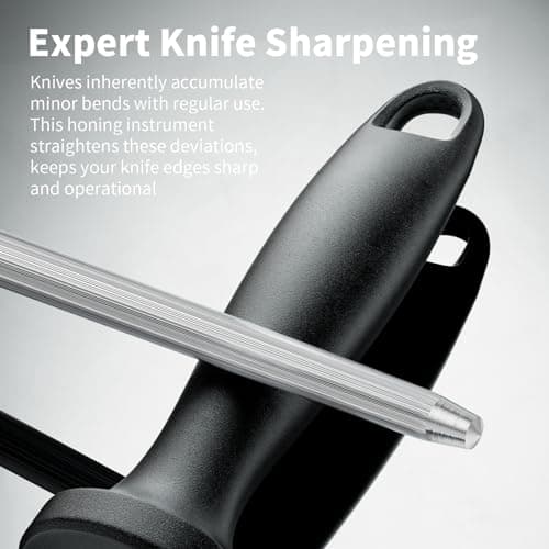 Knife Sharpener Rod, 13 Inch Carbon Steel Honing Steel for Kitchen Knives, Professional Magnetized Sharpening Stick with Nickel-Chrome Plating, Easy Grip Tool for Chef Knives 5