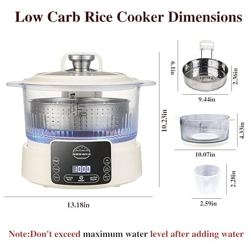 Low Carb Rice Cooker,5L Multifunction Smart Rice Cooker - 4H Keep Warm,Digital Display,Timer & Reservation Function,Suitable for Cooking,Simmering,Stewing,and Steaming(5L,Beige) 2