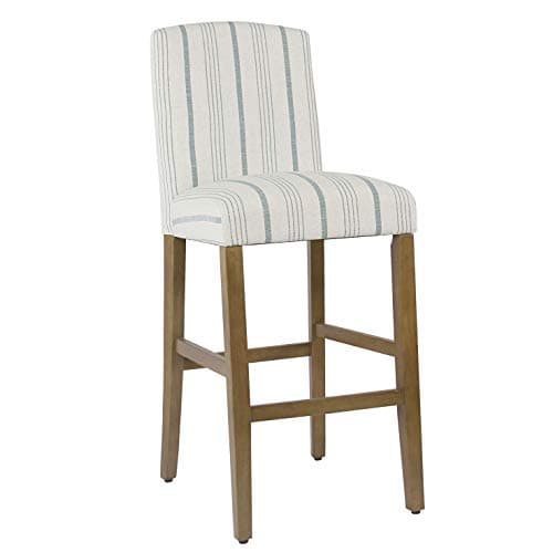 HomePop Parsons Classic Upholstered High Back Curved Top Barstool, 29-inch, Blue Calypso Stripe