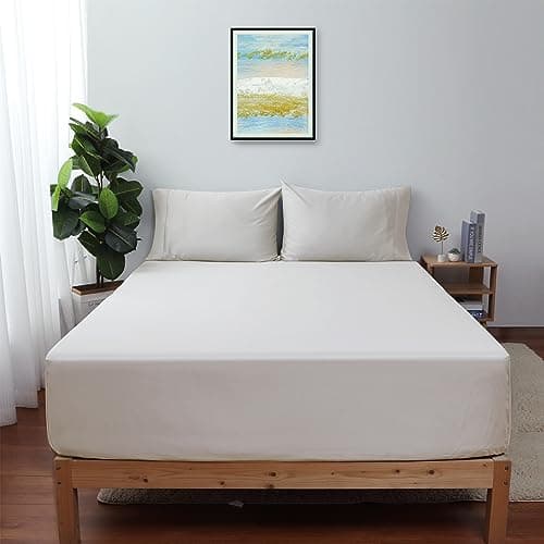 Twin Size Fitted Sheet Only Light Beige, 100% Egyptian Cotton 600 Thread Count, 16" Deep Pocket Premium Cotton Mattress Sheet (1 Bottom Sheet Only)