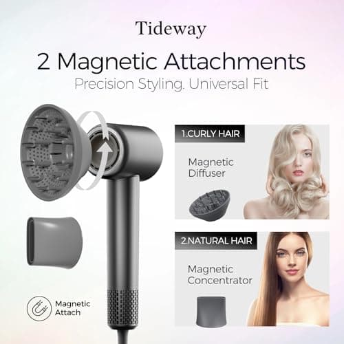 Tideway Hair Dryer Professional High-Speed Ionic Blow Dryer 110,000 RPM, Compact Hair Dryer with Magnetic Diffuser, Fast Drying with Brushless Motor Low Noise Smart Temperature Control-H11 8
