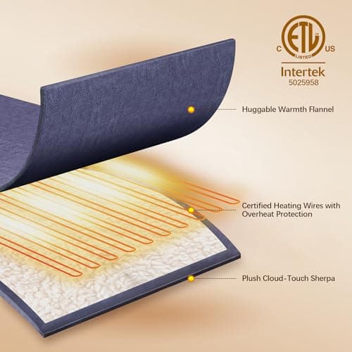 VELLUBAM Heated Blanket Queen Size 84" x 90" - Warm Flannel Sherpa Electric Blanket with Dual Control for Home, 5 Heating Levels & 10 Hours Auto Off, Overheat Protection (Purple) 6