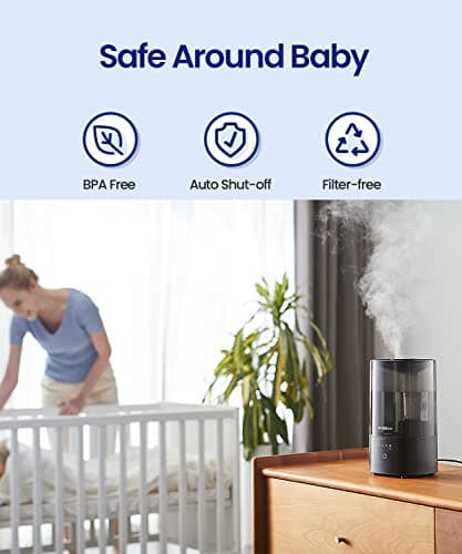 ROSEKM Humidifiers for Bedroom, 2.0L Cool Mist Humidifier for Home Plant and Baby Nursery, Quiet Ultrasonic Humidifier with 360° Nozzle, Auto Shut-Off, Filterless, Black 5