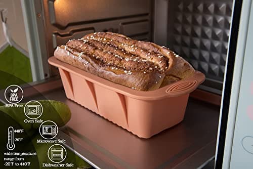 Baocuan 3 pack Silicone Bread Loaf Pans - Baking Mold For Baking Cakes,Brownies,Long loaf of bread Cheesecakes,Homemade Cakes Breads,Meatloaf,Ice brickand and More Set of 3 colors 5
