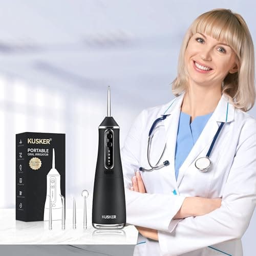 Water Dental Flosser Cordless, KUSKER 500ML Portable Oral Irrigator for Teeth, 5 Modes and 4 Jet Tips, IPX7 Waterproof, Rechargeable for 30-Days Use, Home, Travel, Braces(Black) 7