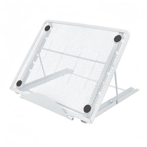 Ymeibe Ergonomic Laptop Tablet Stand Metal Mesh Ventilated Desktop Adjustable Computer Holder Riser Compatible with Apple MacBook Air Pro Dell XPS HP Samsung Lenovo More Laptops up to 16" (White)
