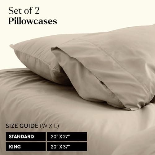 Miracle Made Soft, Breathable Cotton Pillowcase Set, 2-Piece – Silver-Treated, Cool-to-The-Touch Covers for a Fresher-Feeling Sleep Surface – Standard Size, Sand 6