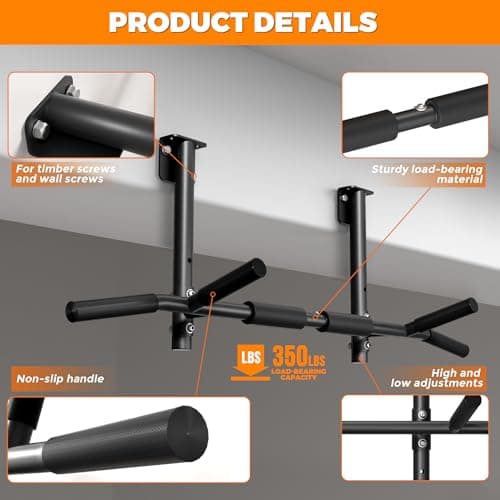 Joist Mounted Pull Up Bar,42" Wide Bar Ceiling Mount Chain Up Bar Adjustable Height,for Home Gym,Cross Training Strength Building,up to 350LBS 6