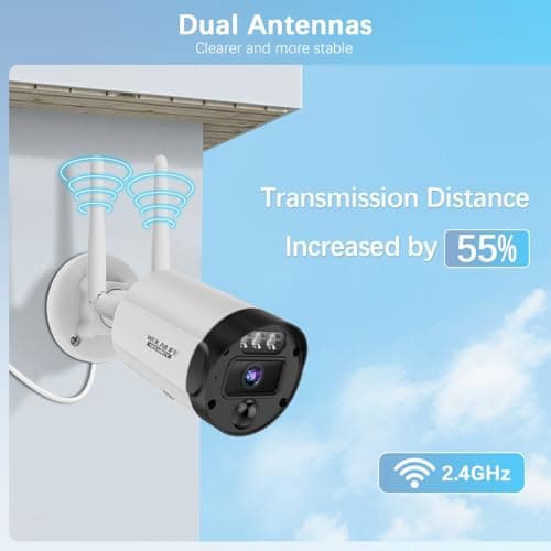 【2-Way Audio & PIR Motion Detection】 Dual Antenna Enhanced Outdoor Wireless Security Camera System, WiFi Video Surveillance, Home Security Cameras NVR, Complete with a 3M 12V1A Power Cable. 6