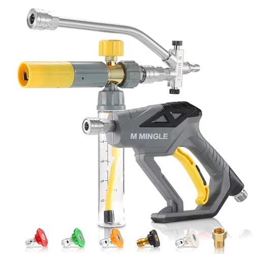 M MINGLE Pressure Washer Gun with Mini Foam Cannon, Dual Connector Accessory, Undiluted Foam Blaster with 5 Nozzle Tips, 1/4" Quick Connect for Car Wash, Patio, Deck Cleaning