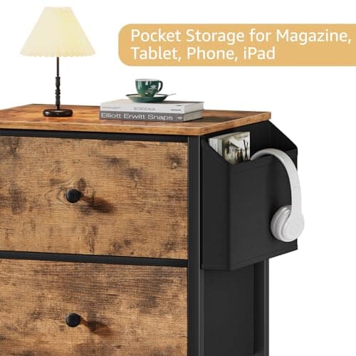 BOLUO Night Stand with Drawers for Bedroom - Small nightstand with Pocket 2 Drawer Dresser End Table Brown 6