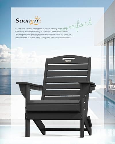 SUUNYN Folding Adirondack Chair HDPE All-Weather Adirondack Chairs with Cup Holder, Outdoor Fire Pit Chairs Lawn Chair for Deck Patio Garden (Black) 8