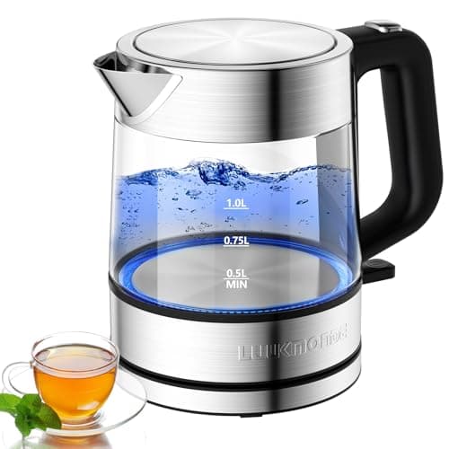 LUUKMONDE Electric Kettle, 1L 1500W, Small Glass Tea Kettle, Hot Water Boiler with LED Indicator, Cordless Water Heater Kettle, BPA-Free, Fast Boiling, Auto Shut-Off, Boil-Dry Protection