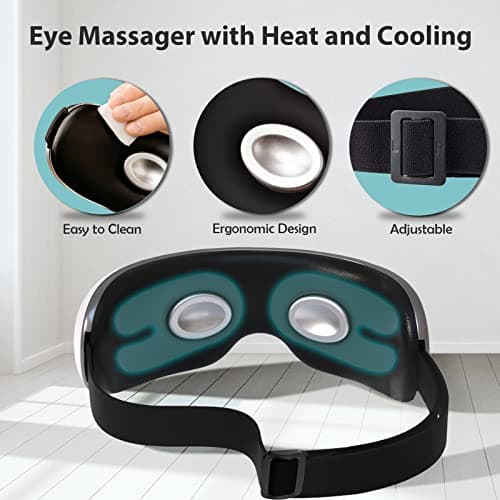 fmlave Eye Massager with Heat and Cooling for Migraines, Dry Eyes, Dark Circles, Rechargeable Bluetooth Music Cold Heated Eye Massager Improve Sleeping - Gifts for Women and Men (White) 7