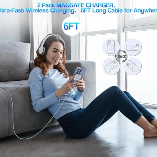 Magnetic Wireless Charger Phone 17 16 15,2Pack 6FT 15W Fast Magnetic Charger with USB C Fast Charging Block Compatible with iPhone 17/17 Air/16/16 Pro/Pro Max/15/14/13/Plus/Pro/Pro Max,AirPods 3/Pro 2 7