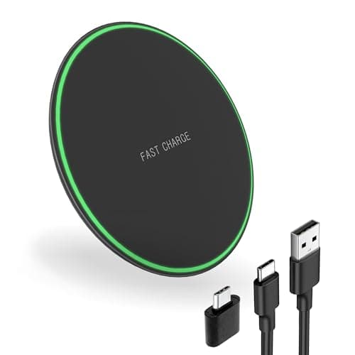 Wireless Charging Pad for Samsung S23/S23+/S22/S22+/S21/S20/S20+/S10/Note10/Note9 15W Wireless Charger for iPhone 16/15/14/13/12/11/AirPods [USB C to USB OTG Adapter]