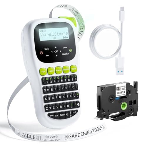 Vixic Label Maker Machine with-Tape, H1100 Handheld Label Maker Waterproof-Labels Portable Labeler Backlit Screen for Home School Office Organization Gifts, Multiple Fonts Symbols Borders Easy to Use
