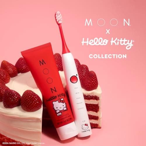 MOON x Hello Kitty Sonic Electric Toothbrush for Adults & Teens, 5 Smart Modes, Clean, White, Massage, Polish & Sensitive, Rechargeable, Travel Case, 2 Brush Heads, Industry-Leading 6 Week Charge 6
